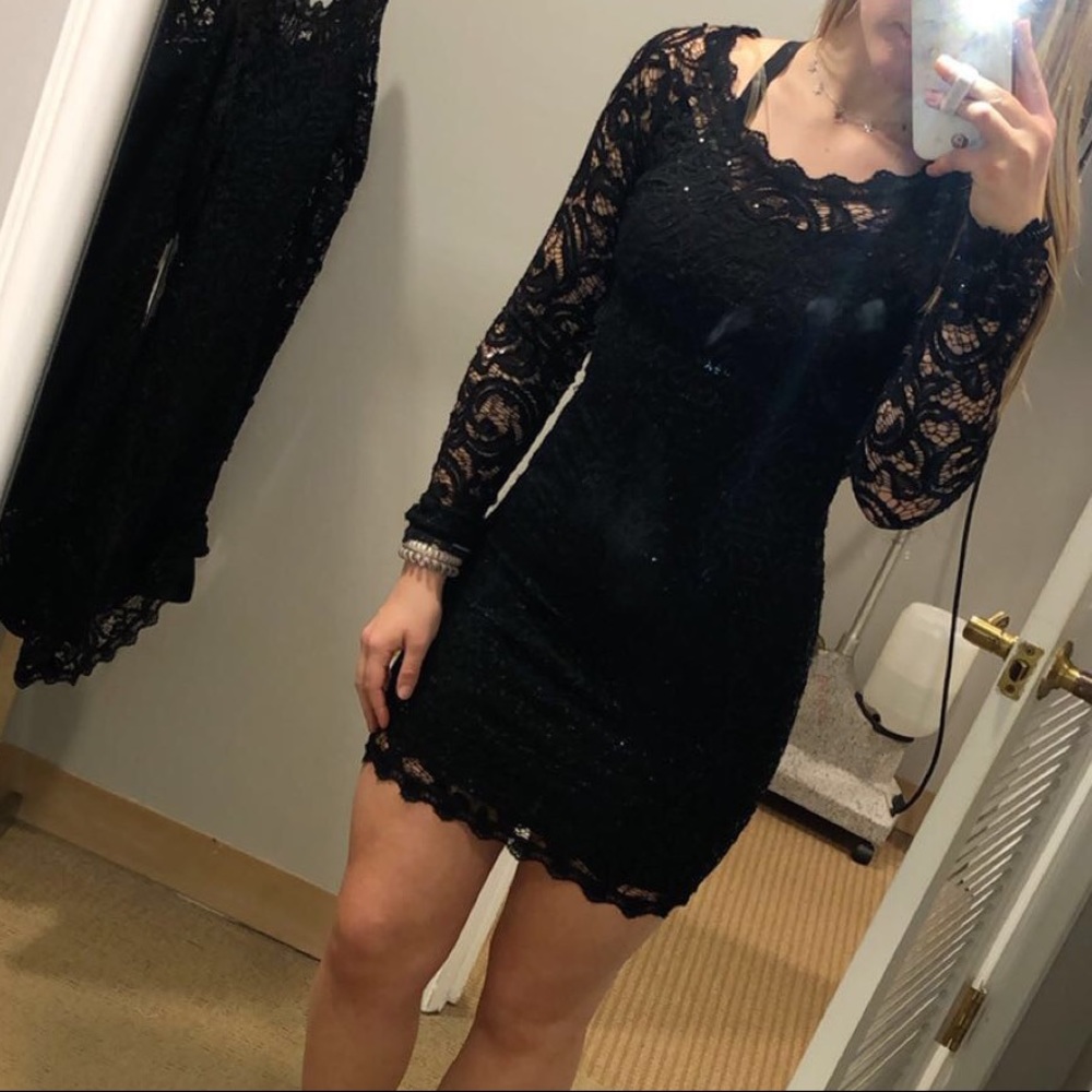 black lace mini formal dress